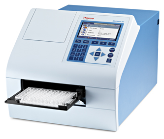the new Thermo Scientific Multiskan GO UV-Vis spectrophotometer offering free wavelength selection for both 96- and 384-well plates and various types of cuvettes.